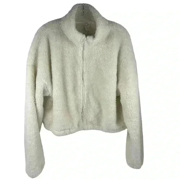 OFFLINE by Aerie Women's Large White Fleece Zip-Up Teddy Jacket Cropped - Picture 1 of 9